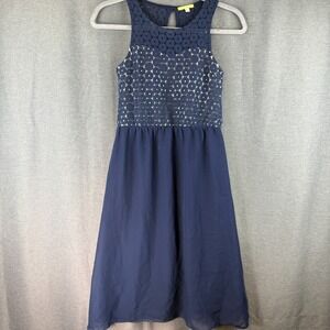 Gianni Bini Navy Blue Fit & Flare‎ Dress XS Lace Lined Floaty